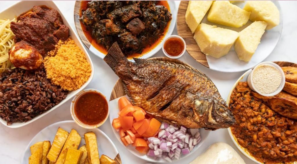 A spread of Ghanaian dishes