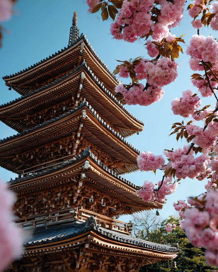 Pagoda and cherry blossoms